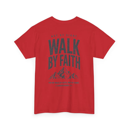 Walk By Faith T‑Shirt — Inspirational Christian Tee with Mountain Design (2 Corinthians 5:7)