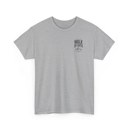 Walk By Faith T‑Shirt — Inspirational Christian Tee with Mountain Design (2 Corinthians 5:7)