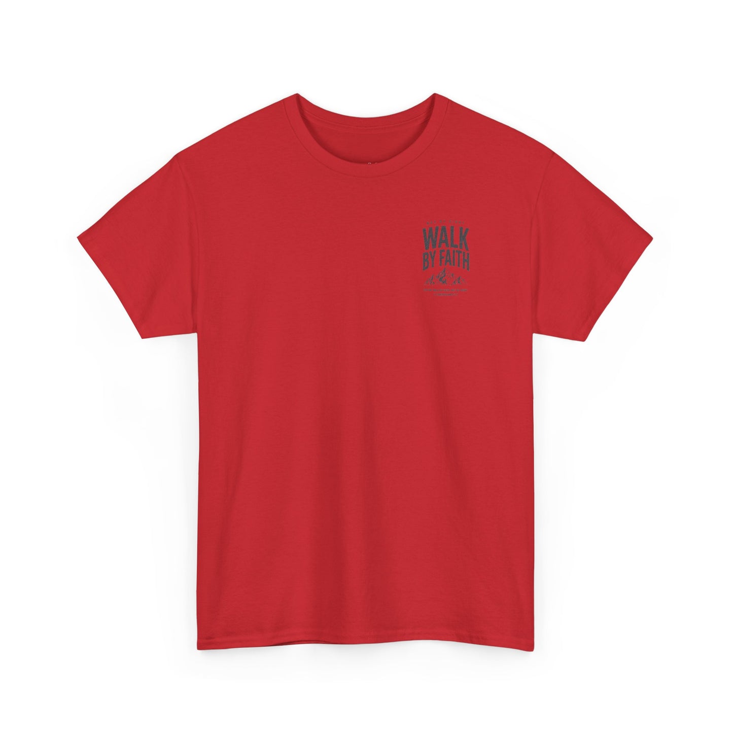 Walk By Faith T‑Shirt — Inspirational Christian Tee with Mountain Design (2 Corinthians 5:7)