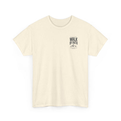 Walk By Faith T‑Shirt — Inspirational Christian Tee with Mountain Design (2 Corinthians 5:7)