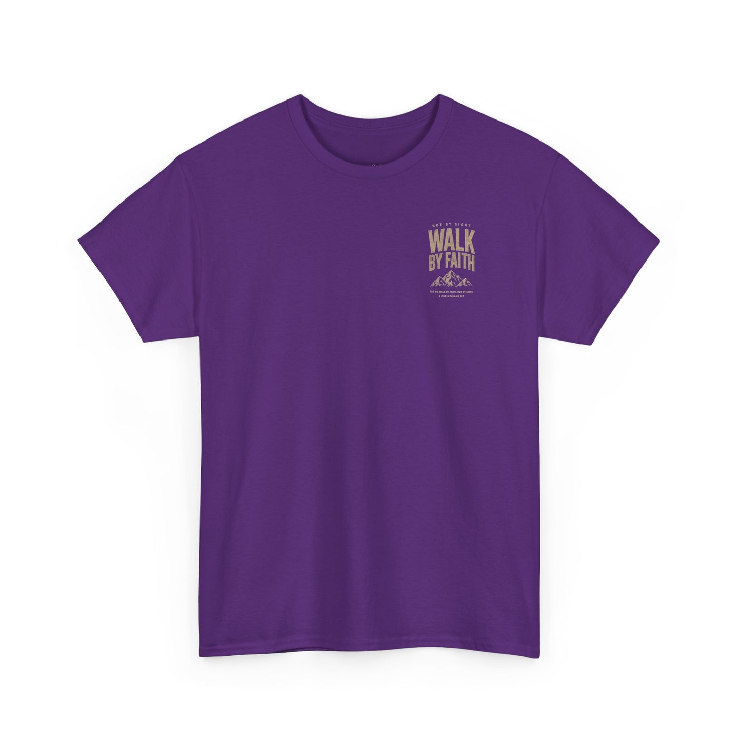 Walk By Faith T‑Shirt — Inspirational Christian Tee with Mountain Design (2 Corinthians 5:7)