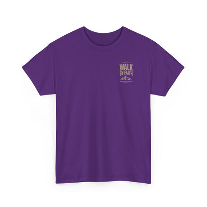 Walk By Faith T‑Shirt — Inspirational Christian Tee with Mountain Design (2 Corinthians 5:7)